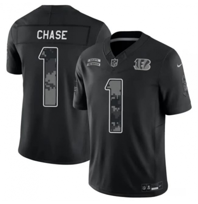Men's Cincinnati Bengals #1 Ja'Marr Chase Black 2026 F.U.S.E. Salute to Service Limited Football Stitched Jersey