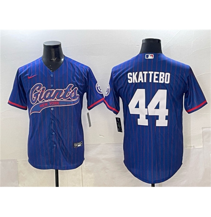 Men's New York Giants #44 Cam Skattebo Royal Pinstripe With Cool Base Stitched Baseball Jersey