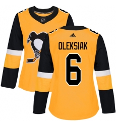 Women's Adidas Pittsburgh Penguins #6 Jamie Oleksiak Authentic Gold Alternate NHL Jersey