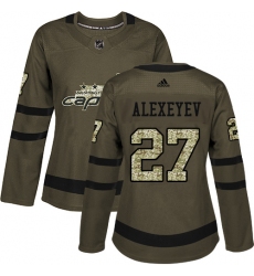 Women's Adidas Washington Capitals #27 Alexander Alexeyev Authentic Green Salute to Service NHL Jersey