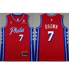 Men's Philadelphia 76ers #7 Jaylen Brown Red 2026 Statement Edition Stitched Jersey