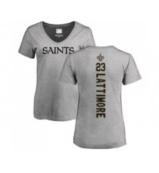 Football Women's New Orleans Saints #23 Marshon Lattimore Ash Backer V-Neck T-Shirt
