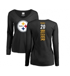 Football Women's Pittsburgh Steelers #20 Rocky Bleier Black Backer Slim Fit Long Sleeve T-Shirt