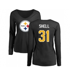 Football Women's Pittsburgh Steelers #31 Donnie Shell Black Name & Number Logo Slim Fit Long Sleeve T-Shirt