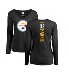 Football Women's Pittsburgh Steelers #32 Franco Harris Black Backer Slim Fit Long Sleeve T-Shirt