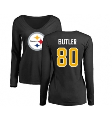 Football Women's Pittsburgh Steelers #80 Jack Butler Black Name & Number Logo Slim Fit Long Sleeve T-Shirt