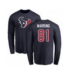 Football Houston Texans #81 Kahale Warring Navy Blue Name & Number Logo Long Sleeve T-Shirt