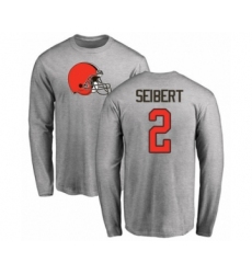 Football Cleveland Browns #2 Austin Seibert Ash Name & Number Logo Long Sleeve T-Shirt
