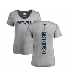 Football Women's New England Patriots #3 Stephen Gostkowski Ash Backer V-Neck T-Shirt