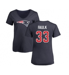 Football Women's New England Patriots #33 Kevin Faulk Navy Blue Name & Number Logo Slim Fit T-Shirt