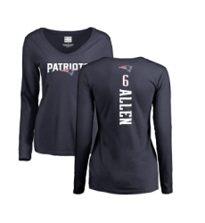 Football Women's New England Patriots #6 Ryan Allen Navy Blue Backer Slim Fit Long Sleeve T-Shirt