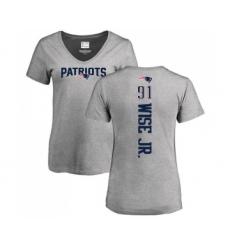 Football Women's New England Patriots #91 Deatrich Wise Jr Ash Backer V-Neck T-Shirt
