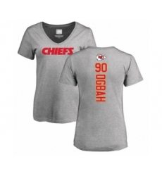 Football Women's Kansas City Chiefs #90 Emmanuel Ogbah Ash Backer V-Neck T-Shirt