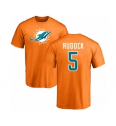 Football Miami Dolphins #5 Jake Rudock Orange Name & Number Logo T-Shirt