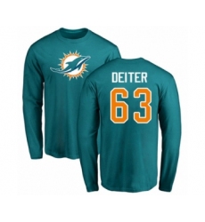Football Miami Dolphins #63 Michael Deiter Aqua Green Name & Number Logo Long Sleeve T-Shirt