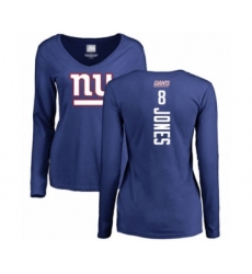 Football Women's New York Giants #8 Daniel Jones Royal Blue Backer Long Sleeve T-Shirt