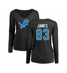 Football Women's Detroit Lions #83 Jesse James Black Name & Number Logo Long Sleeve T-Shirt