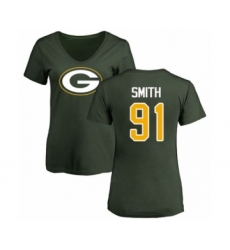 Football Women's Green Bay Packers #91 Preston Smith Green Name & Number Logo T-Shirt