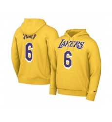 Men's Los Angeles Lakers #6 LeBron James 2021 Yellow Pullover Basketball Hoodie