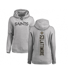 Football Women's New Orleans Saints #23 Marshon Lattimore Ash Backer Pullover Hoodie