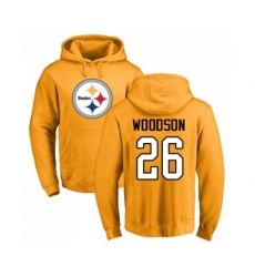 Football Pittsburgh Steelers #26 Rod Woodson Gold Name & Number Logo Pullover Hoodie