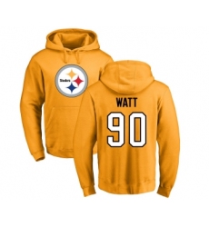 Football Pittsburgh Steelers #90 T. J. Watt Gold Name & Number Logo Pullover Hoodie