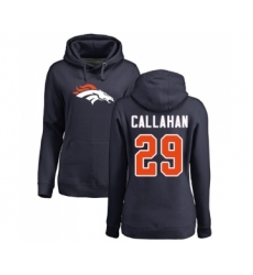 Football Women's Denver Broncos #29 Bryce Callahan Navy Blue Name & Number Logo Pullover Hoodie