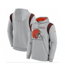 Men's Cleveland Browns 2021 Gray Sideline Logo Performance Pullover Hoodie