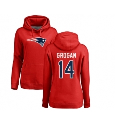 Football Women's New England Patriots #14 Steve Grogan Red Name & Number Logo Pullover Hoodie
