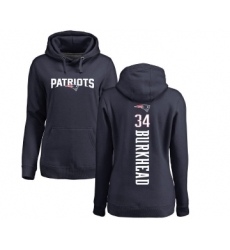 Football Women's New England Patriots #34 Rex Burkhead Navy Blue Backer Pullover Hoodie