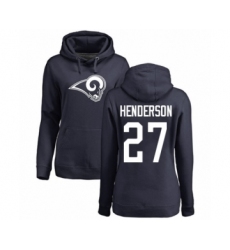 Football Women's Los Angeles Rams #27 Darrell Henderson Navy Blue Name & Number Logo Pullover Hoodie