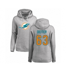 Football Women's Miami Dolphins #63 Michael Deiter Ash Name & Number Logo Pullover Hoodie