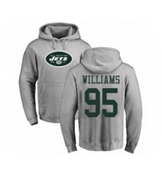 Football New York Jets #95 Quinnen Williams Ash Name & Number Logo Pullover Hoodie