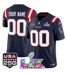 Men's New England Patriots Active Player Custom Navy 2025 F.U.S.E. Super Bowl LX & USA 250' Patch Vapor Limited Football Stitched Jersey
