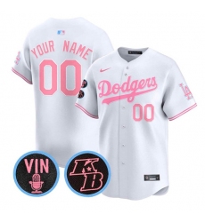 Men's Los Angeles Angels Active Player Custom White Pink With Vin & Kobe Patch Limited Stitched Baseball Jersey