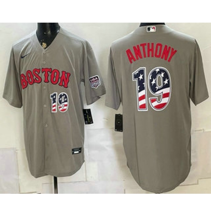 Men's Boston Red Sox #19 Roman Anthony Grey 2026 USA 250 Fourth of July Home Stitched Jersey
