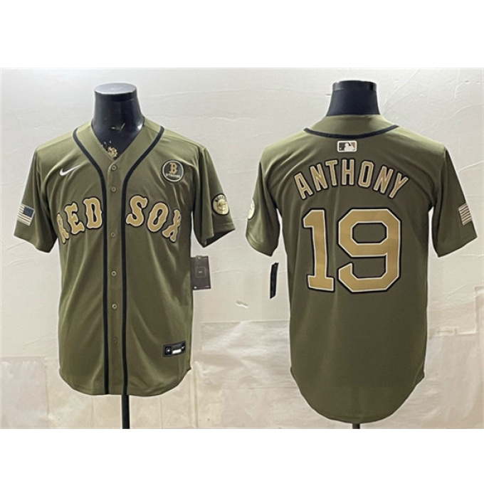 Men's Boston Red Sox #19 Roman Anthony Olive Armed Forces Day Cool Base Stitched Baseball Jersey