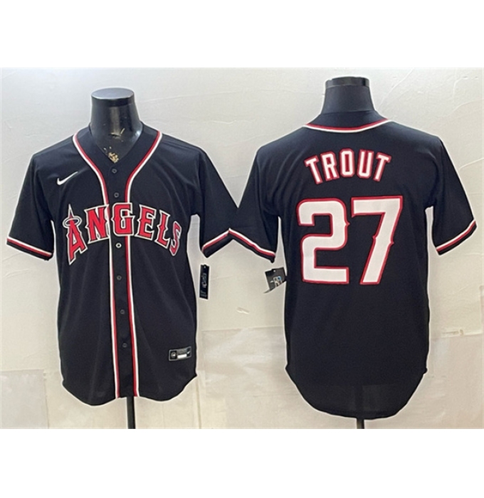 Men's Los Angeles Angels #27 Mike Trout 2026 Fashion Black Out Stitched Baseball Jersey