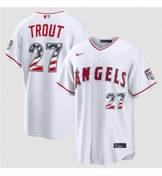 Men's Los Angeles Angels #27 Mike Trout 2026 White USA 250 Fourth of July Home Stadium Stitched Baseball Jersey