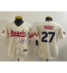 Youth Los Angeles Angels #27 Mike Trout Number Cream 2022 City Connect Cool Base Stitched Jersey