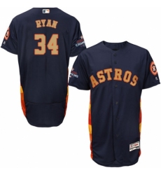Men's Majestic Houston Astros #34 Nolan Ryan Navy Blue Alternate 2018 Gold Program Flex Base Authentic Collection MLB Jersey