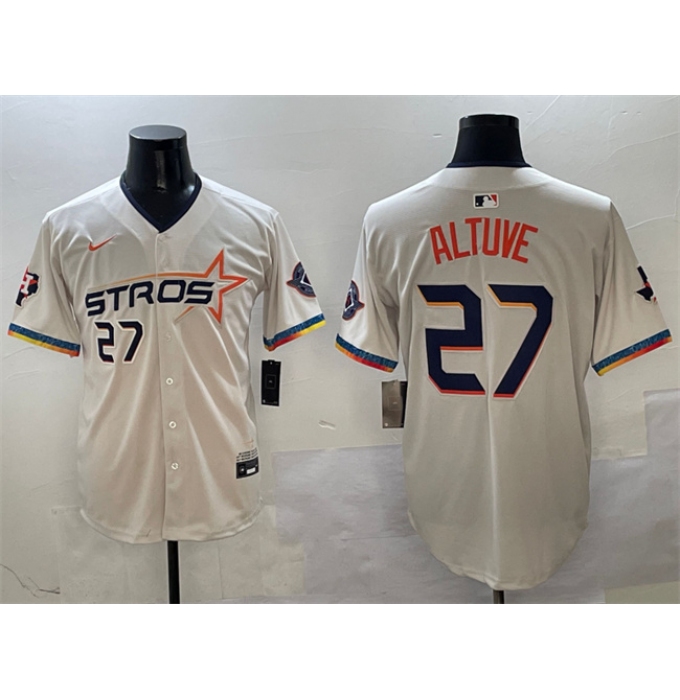 Men's Houston Astros #27 Jose Altuve Cream 2025 City Connect With Texas Limited Stitched Baseball Jersey