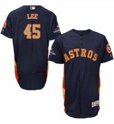 Men's Majestic Houston Astros #45 Carlos Lee Navy Blue Alternate 2018 Gold Program Flex Base Authentic Collection MLB Jersey