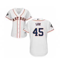 Women's Houston Astros #45 Carlos Lee Authentic White Home Cool Base 2019 World Series Bound Baseball Jersey