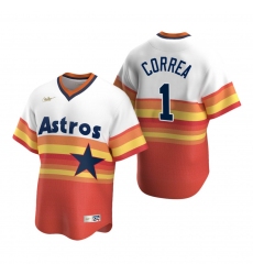 Men's Nike Houston Astros #1 Carlos Correa White Orange Cooperstown Collection Home Stitched Baseball Jersey