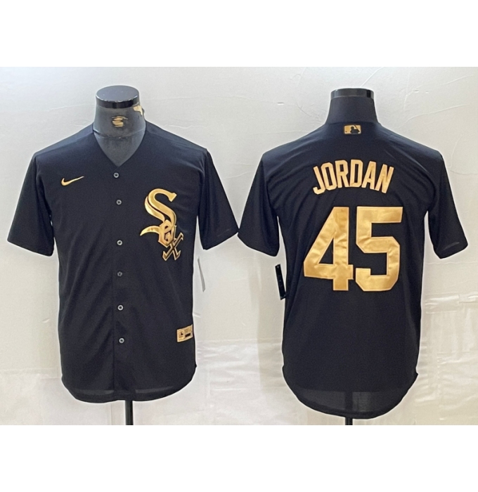 Men's Chicago White Sox #45 Michael Jordan Black Gold Cool Base Stitched Baseball Jersey