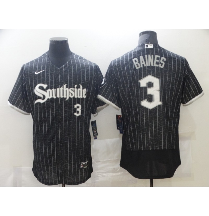 Men's Chicago White Sox #3 Harold Baines Replica Black Alternate Home Jersey