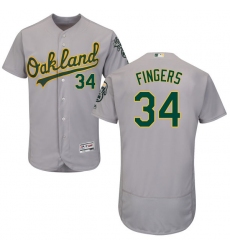 Men's Majestic Oakland Athletics #34 Rollie Fingers Grey Road Flex Base Authentic Collection MLB Jersey
