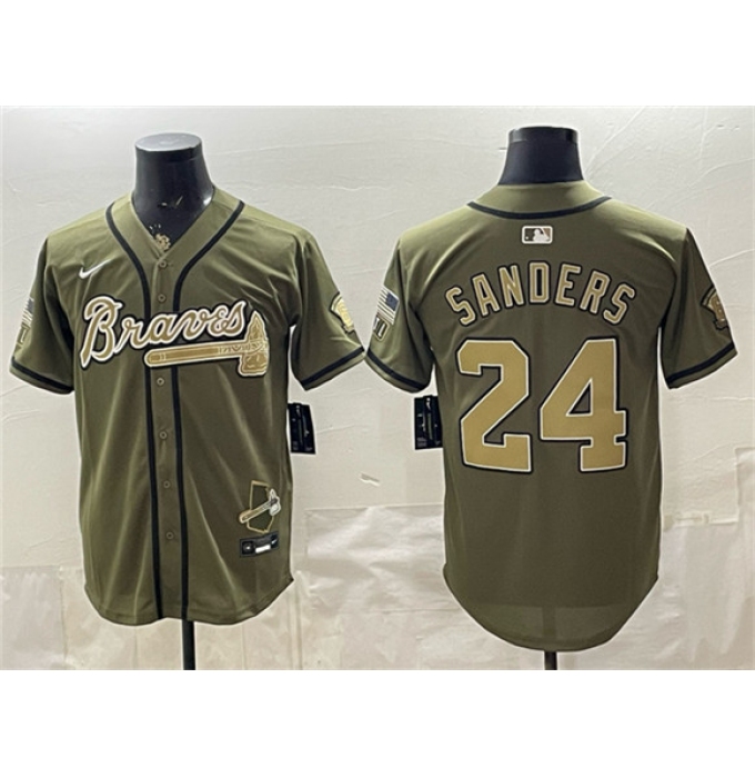 Men's Atlanta Braves #24 Deion Sanders Olive 2026 Armed Forces Day Stitched Baseball Jersey