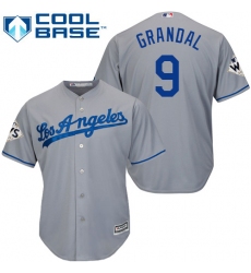 Youth Majestic Los Angeles Dodgers #9 Yasmani Grandal Replica Grey Road 2017 World Series Bound Cool Base MLB Jersey